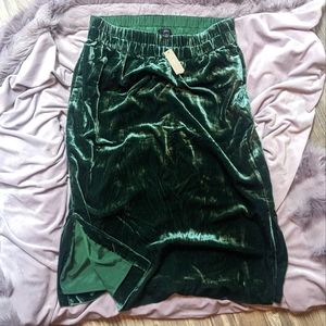 NWT J. Crew Midi Elastic Waist Green Velvet Skirt - Size L - MAKE OFFER